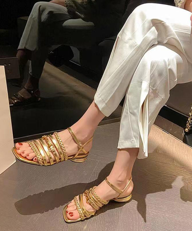 Unique Splicing Sandals Peep Toe Gold Sheepskin Hollow Out Oi029