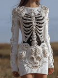Women's Halloween Anatomy Art And Flower Ancient Round Neck Slimming Skirt artswardrobe