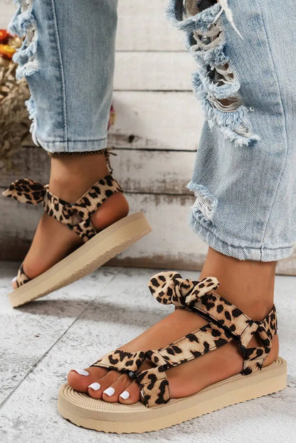 Leopard Bow Thick Sole Sandals