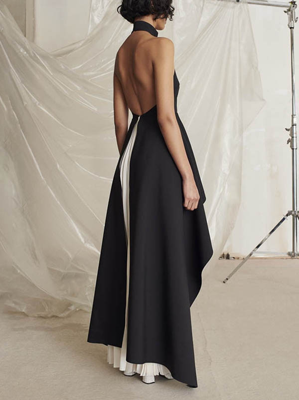 Original Sleeveless Irregularity Color High-neck T-shirt Top&pleated Skirt Bottom Two Pieces Set
