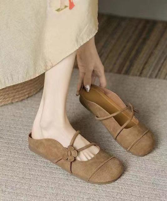 French Brown Flats Slide Sandals Hollow Out Ap1052