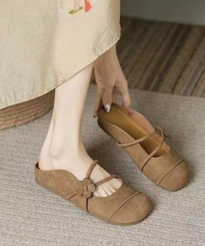 French Brown Flats Slide Sandals Hollow Out Ap1052