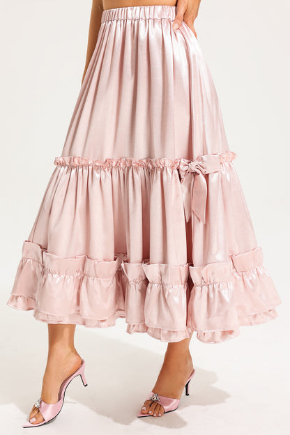 Mid Waist Ruffle Midi Skirt