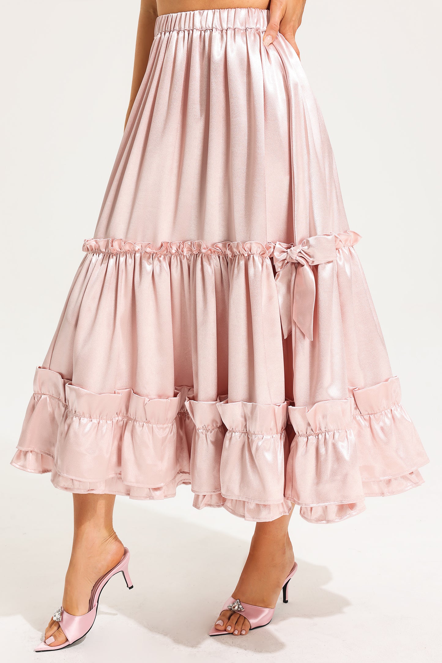Mid Waist Ruffle Midi Skirt