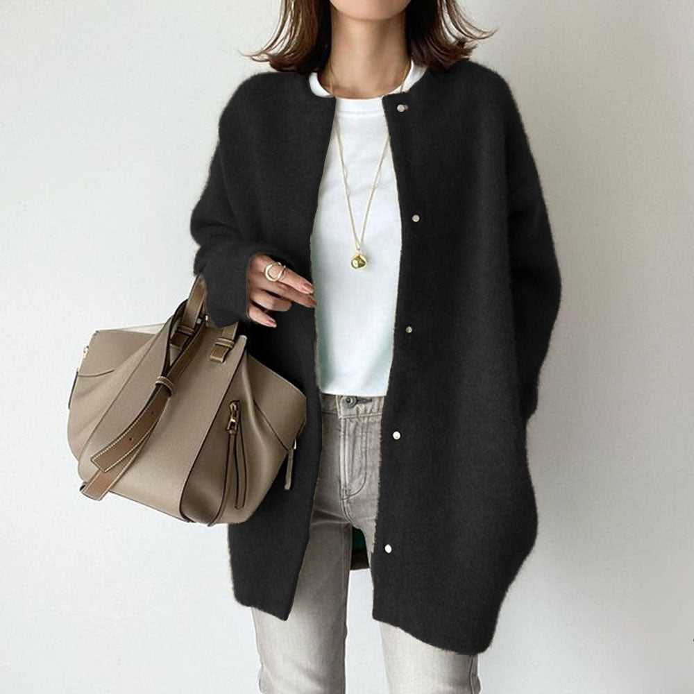 Retro Solid Color Loose Button Pocket Knitted Cardigan elevenforest