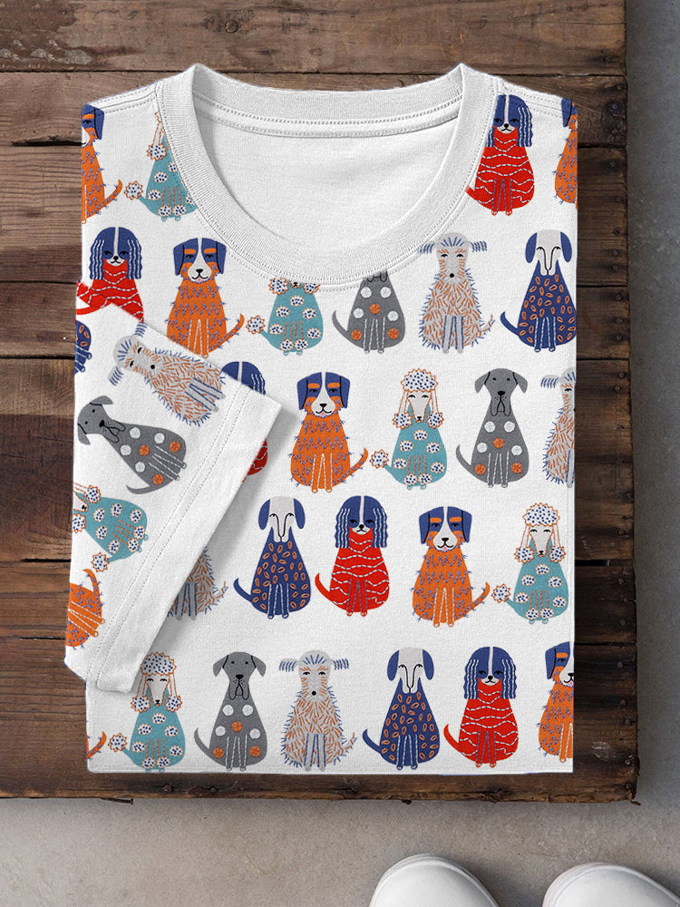 Comstylish Funny Dogs Embroidery Pattern Short Sleeve T-Shirt