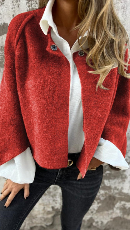 Round Neck Woolen Long Sleeve Coat