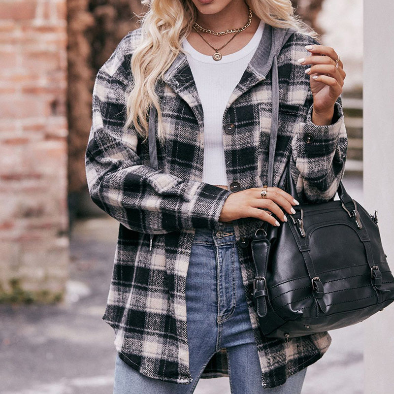Hooded Flannel Plaid Coat Shirt in Multiple Colors