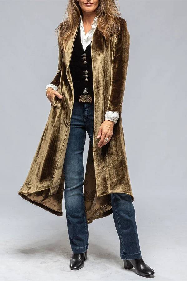 Velvet Long Loose Pocket Slit Coat