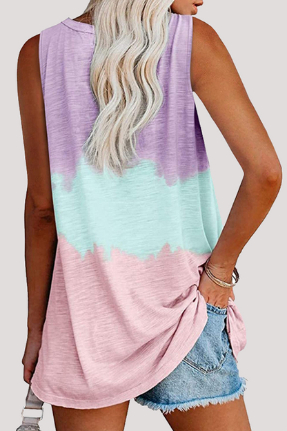 Patchwork Tie Dye Pocket V Neck T-shirts