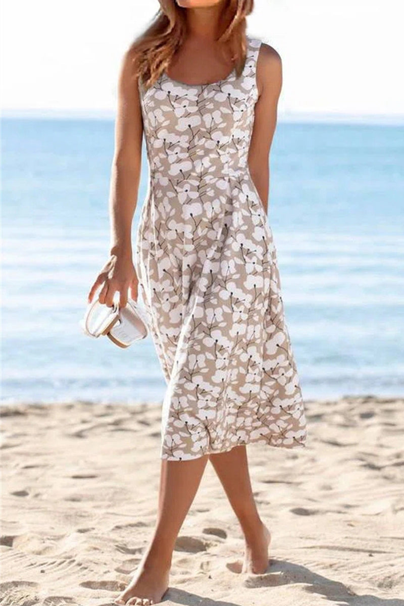 Vacation Print Patchwork U Neck Vest Dress Dresses(2 Colors)