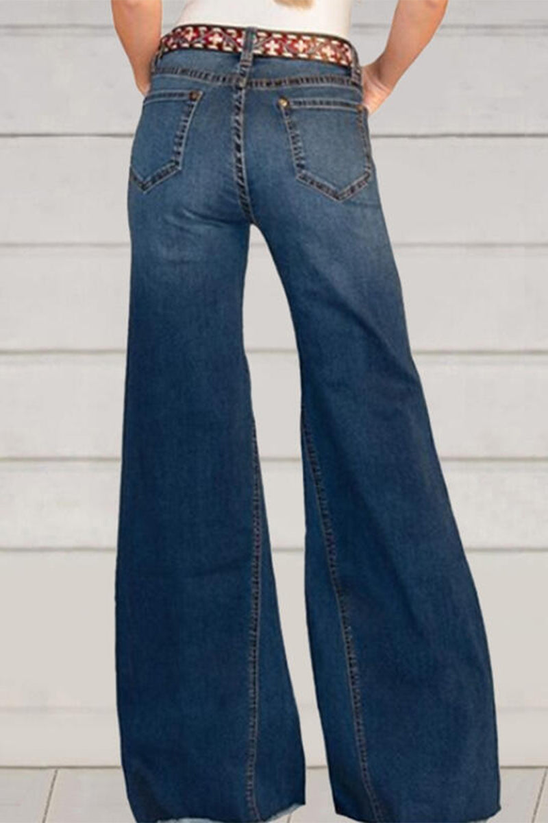 Street High Waist Regular Denim Jeans(no Belt)