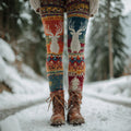 Comstylish Vintage Christmas Inspired Pattern Cozy Knit Leggings