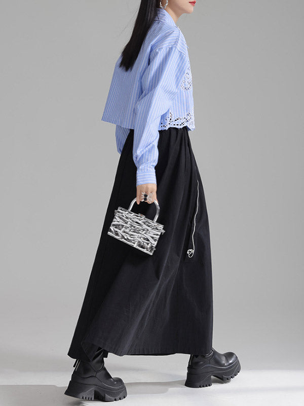Long Sleeves Loose Buttoned Hollow Color Lapel Blouses&shirts Tops