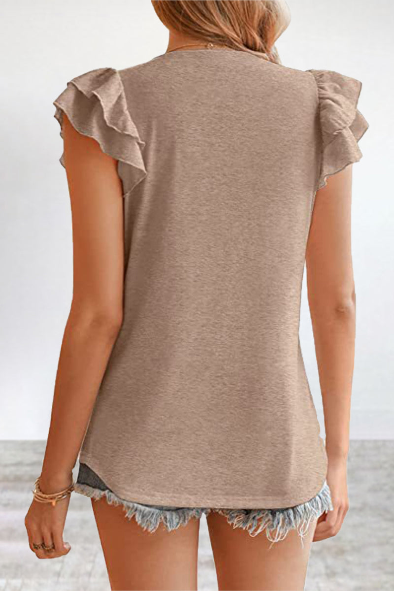 Simplicity Flounce V Neck T-shirts(5 Colors)