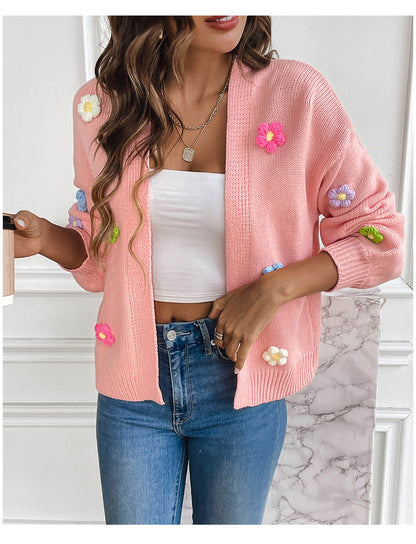 Hand Crocheting Sweet Knitted Cardigan Sweater Coat Idle Loose Sweater