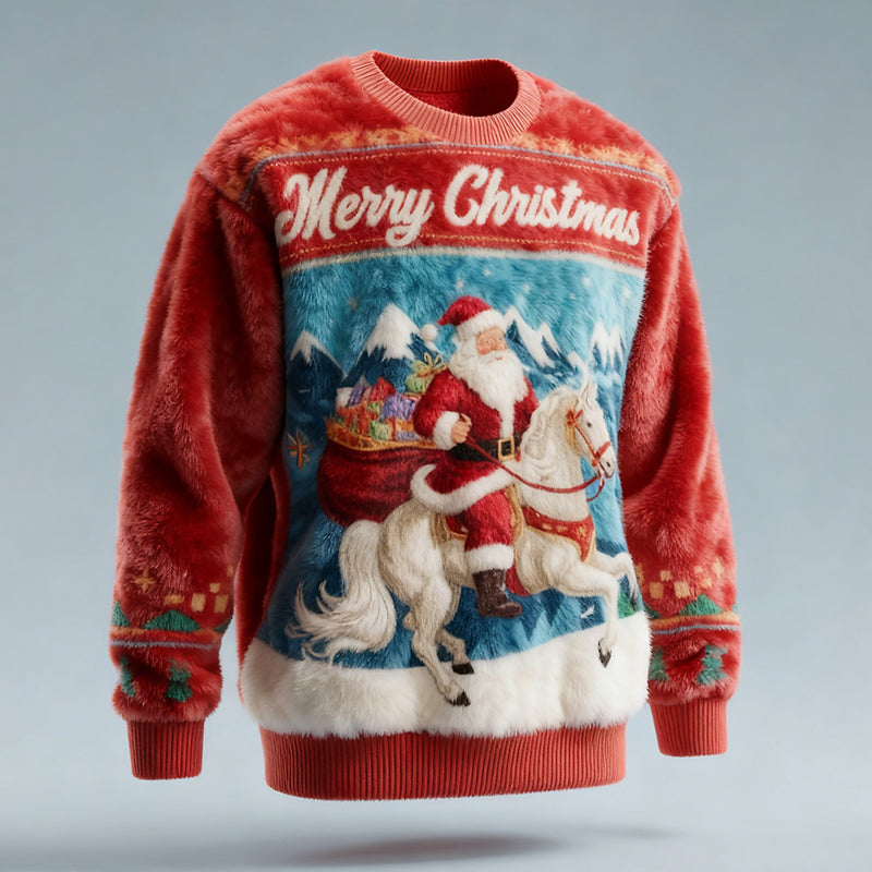Comstylish Men's Christmas Santa Claus Comfortable Plush Sweatshirt