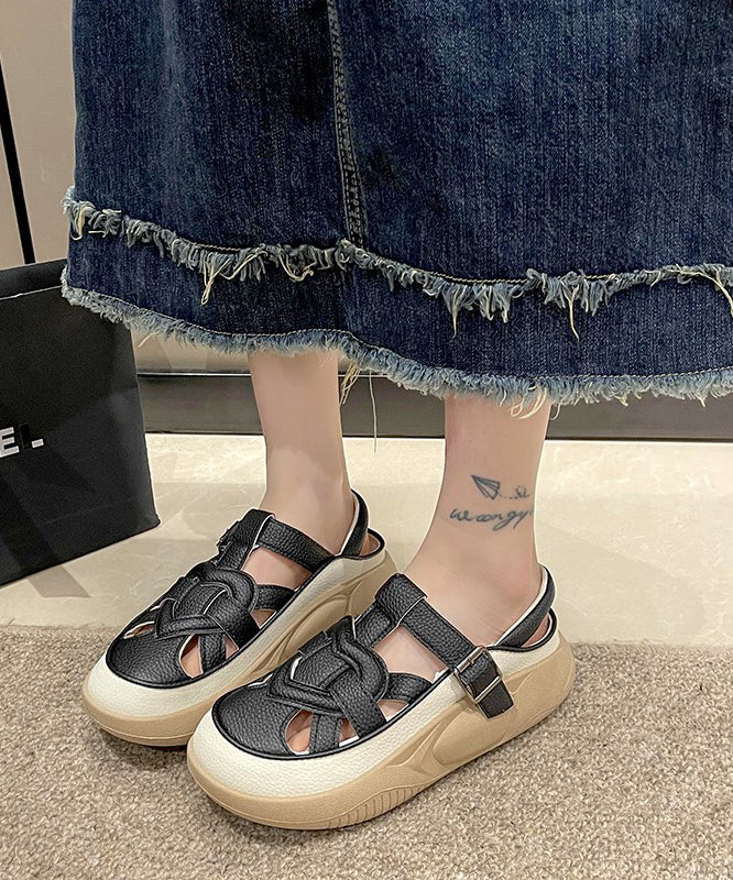 Red Hollow Out Platform Flat Sandals Splicing Qk048