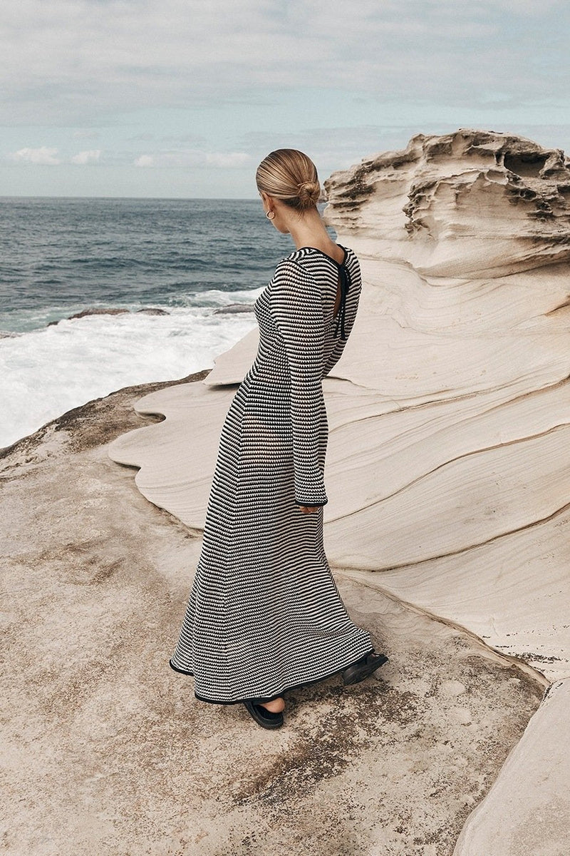 Jill Sheer Strip Knit Maxi Dress