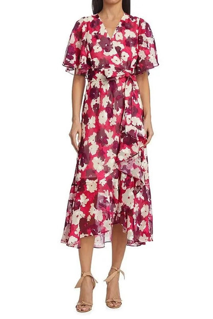 Lace Up Frill Wrap Midi Dress