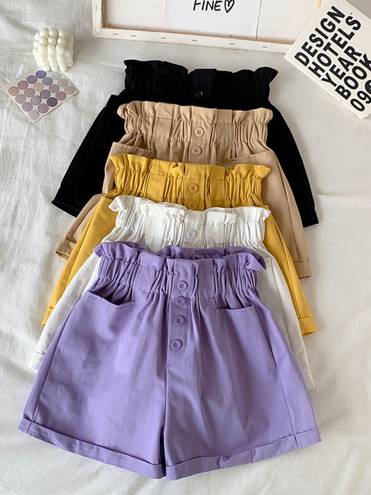 Summer High Waist Shorts Wide Leg Loose Cotton Short Pants With Belt Korean Sweet