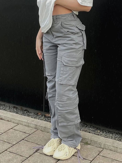 Cargo Pants Baggy Jeans 90s Pockets Wide Leg High Waist Straight Y2k Denim Trousers Overalls