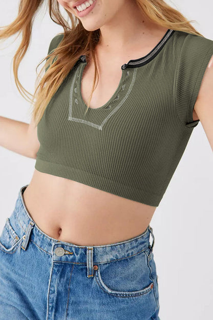 Street Patchwork U Neck T-shirts