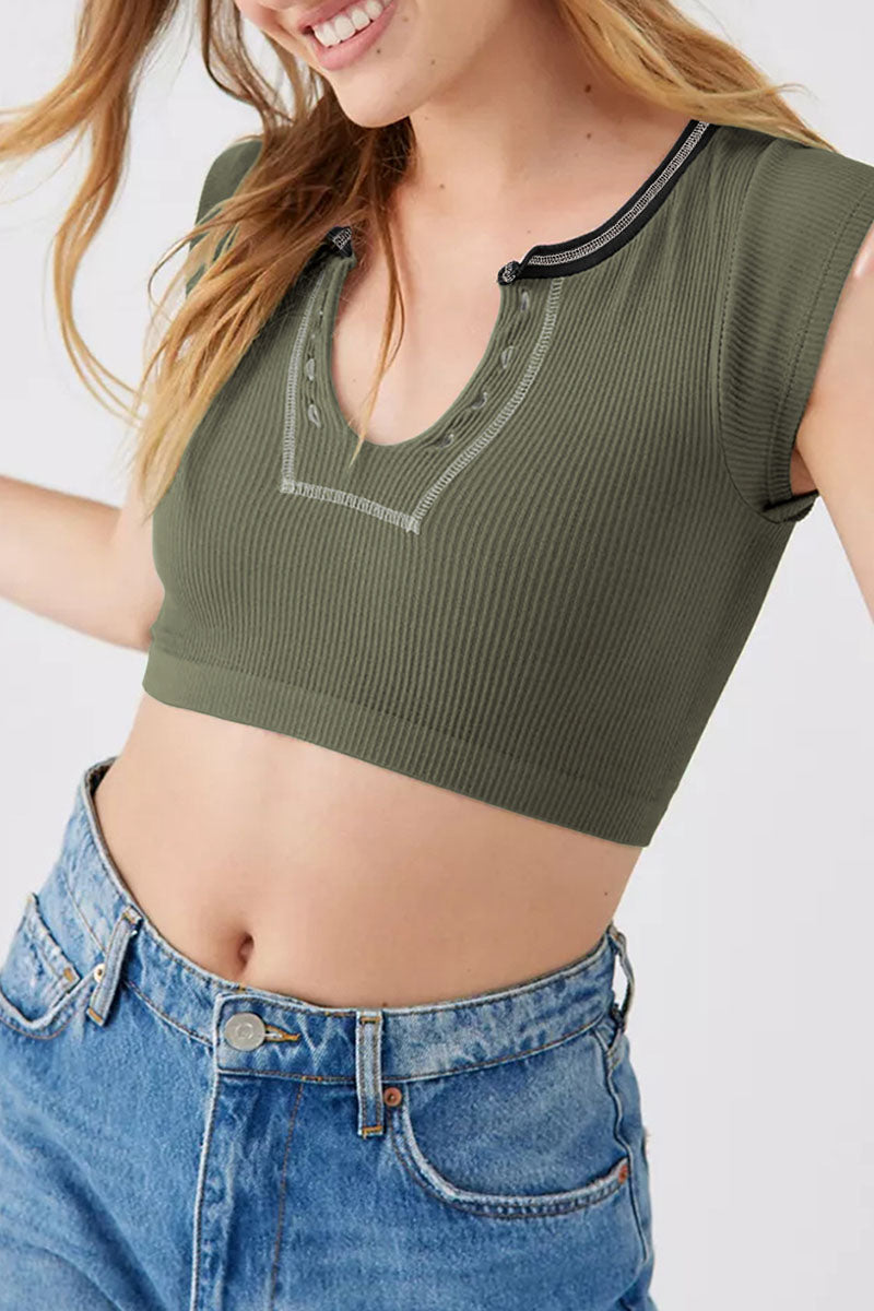 Street Patchwork U Neck T-shirts
