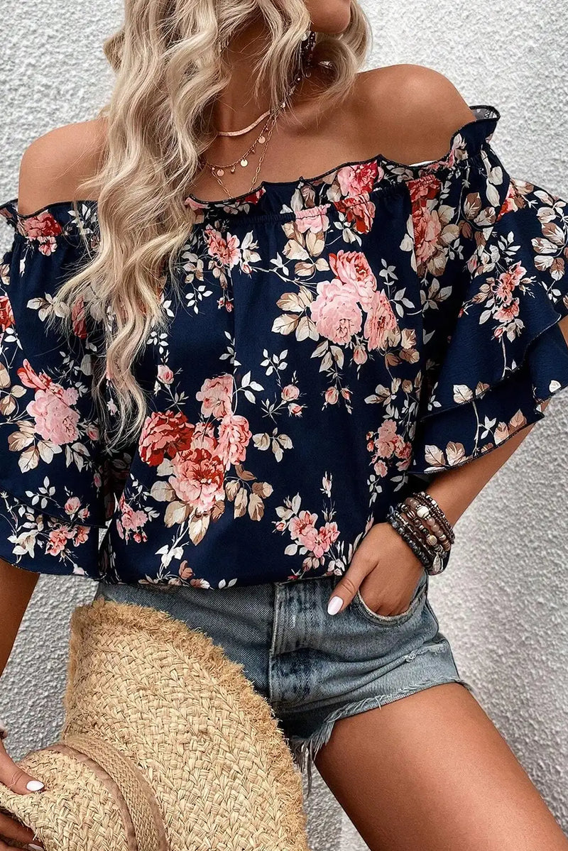 Blue Off Shoulder Blouse