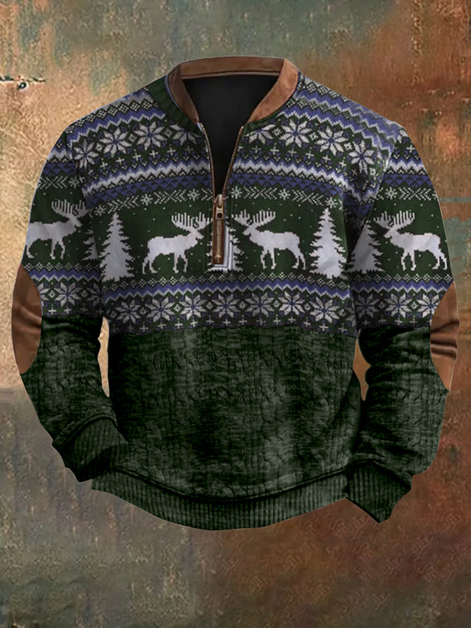 Comstylish Men's Vintage Merry Christmas Deer Print Sweatshirt