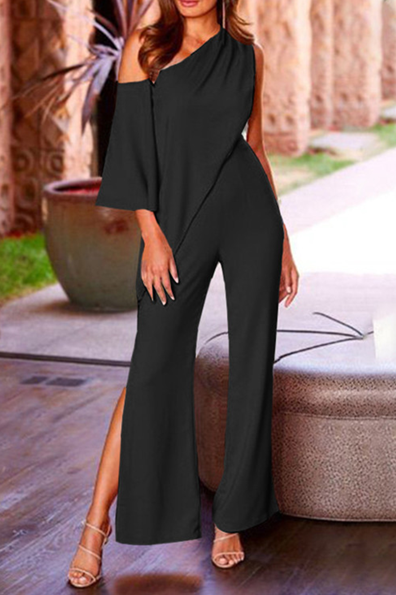Split Joint One Shoulder Boot Cut Jumpsuits(3 Colors)