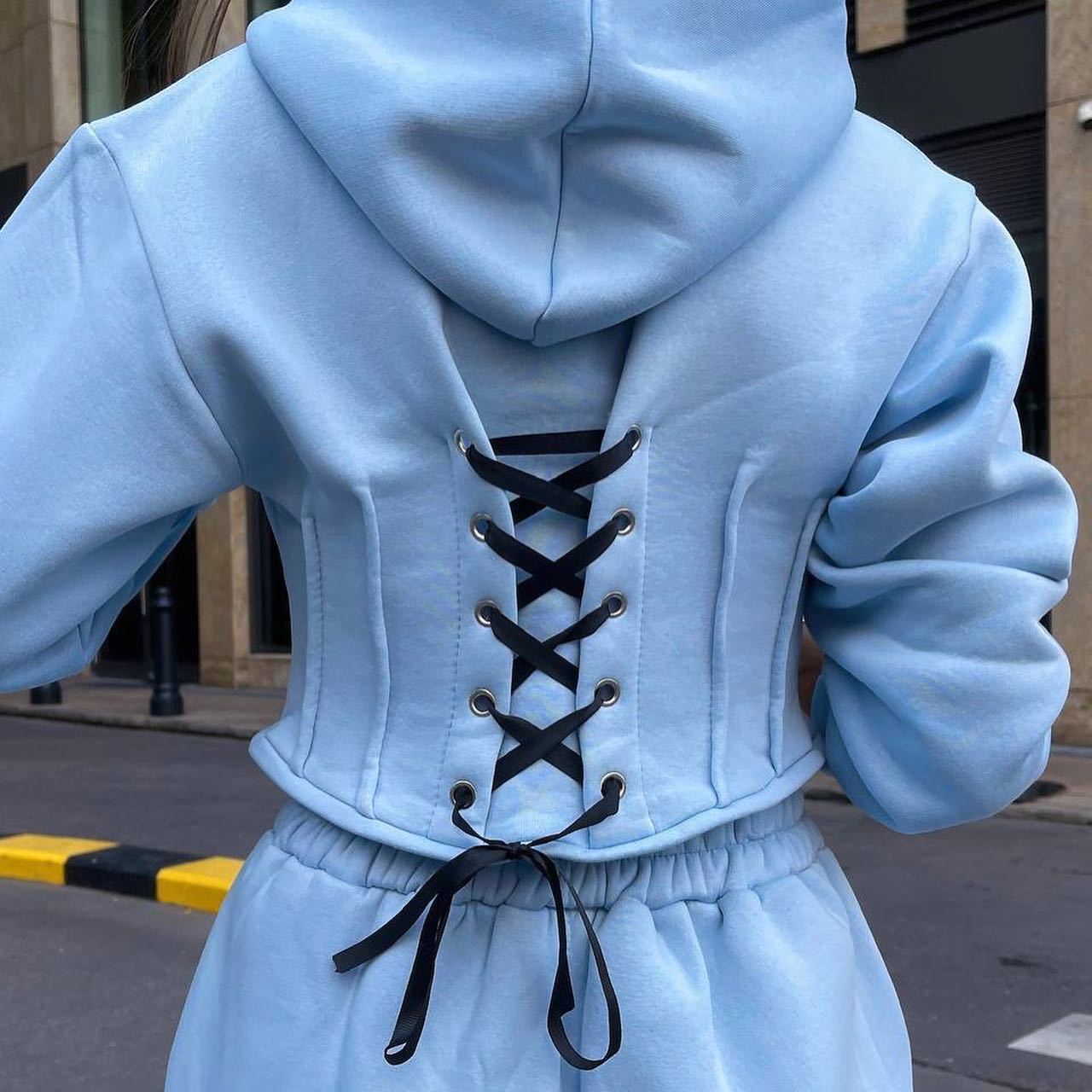 Hoodie Set Fall Winter Cinched Hoodie Sweater Jogger Pants Two Piece Set