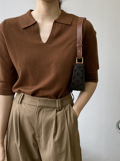 7 Colors Urban Color Half Sleeves Knitting Shirt Top