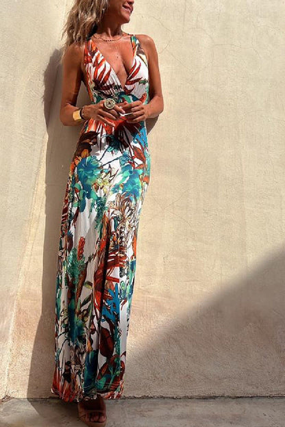 Printed Sling Holiday Dress – ’s Summer Beach Party Mini Dress