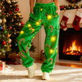 Comstylish Women's Vintage Christmas Light Bulb Pattern Art Casual Flannel Pants