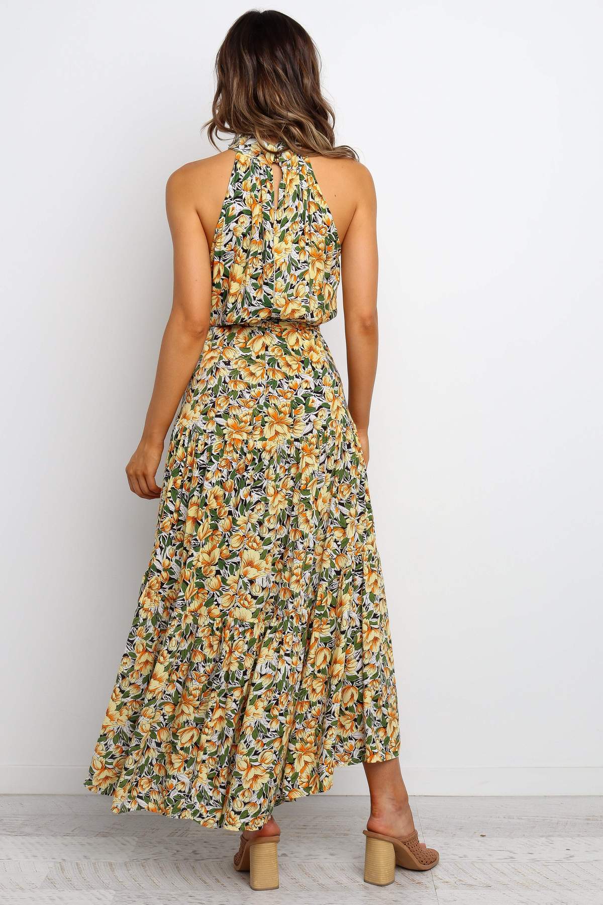 Halter Neck Large Hemline Maxi Dress Yellow