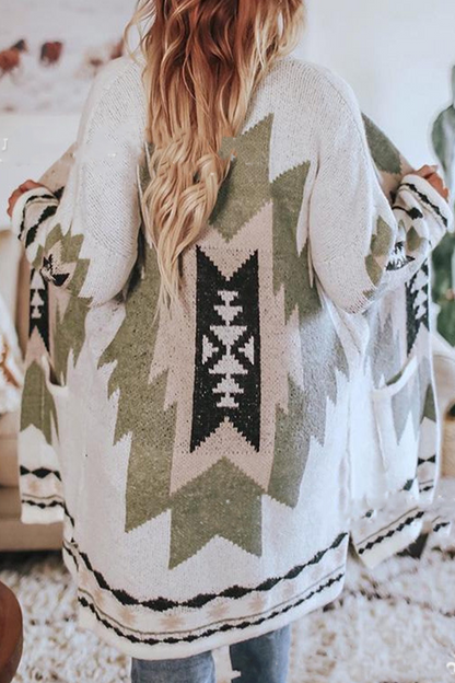 Print Patchwork Cardigan Collar Outerwear