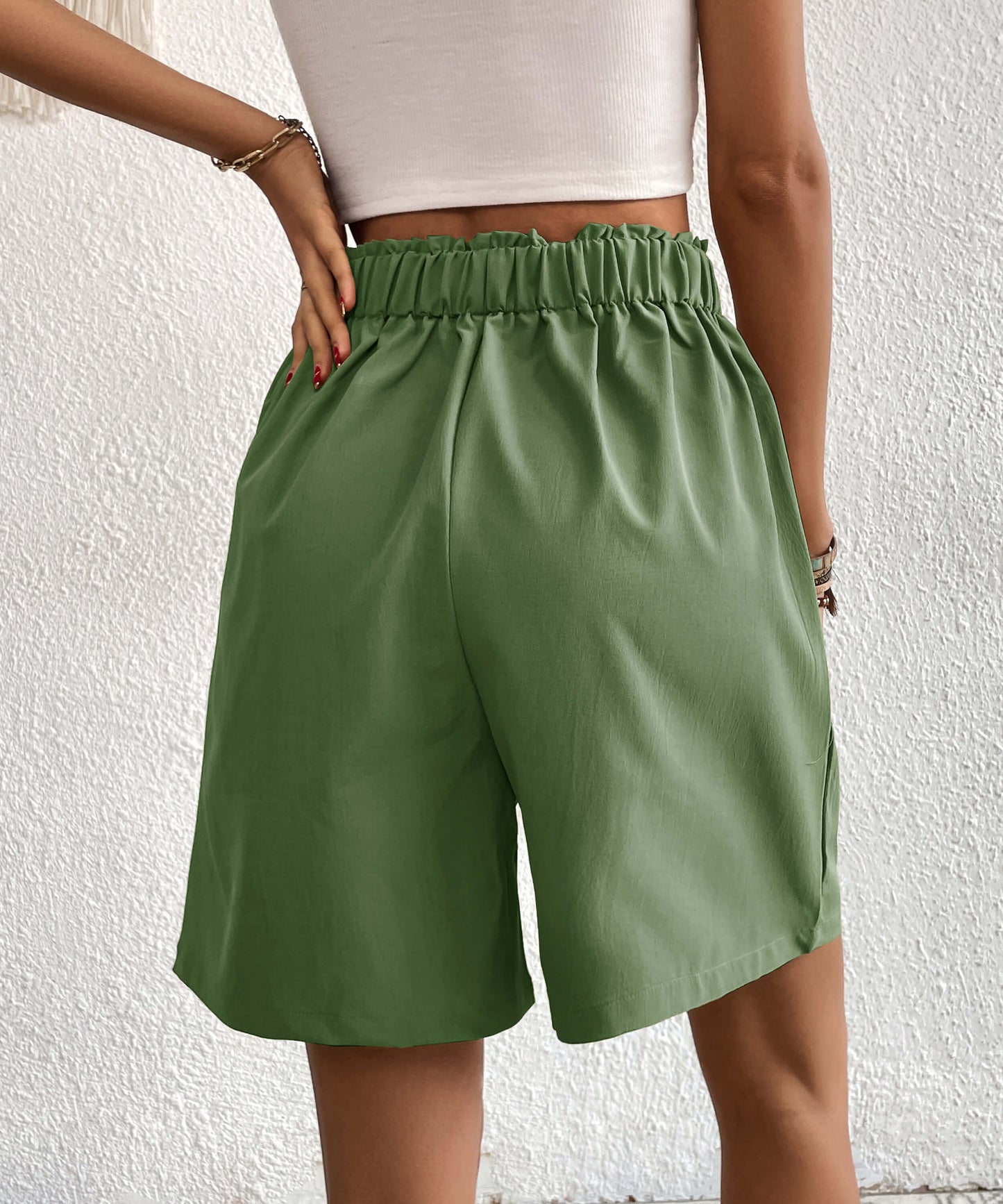 Eden Pocketed High Waist Shorts - Sage
