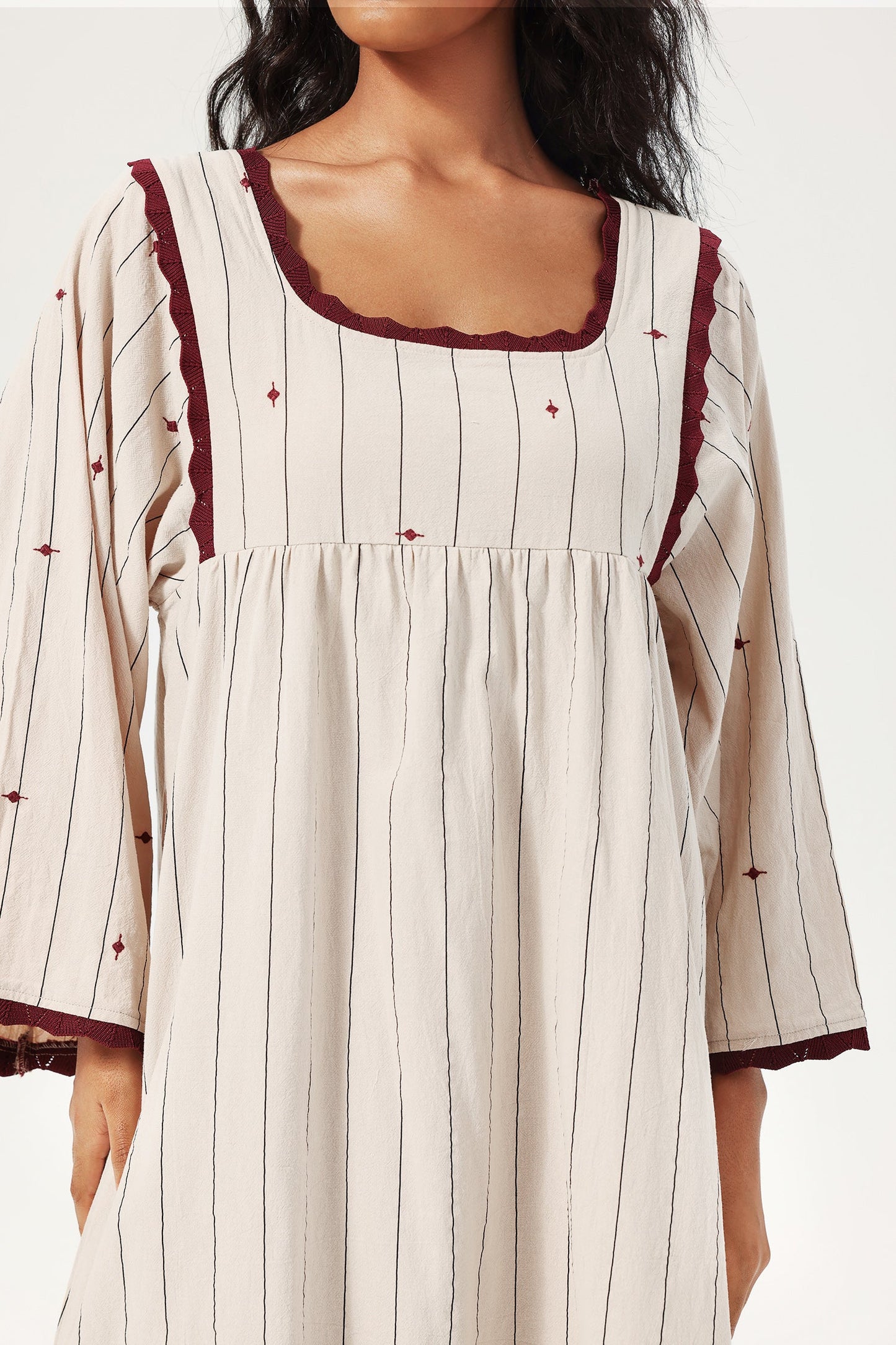 Striped Flared Sleeve Square Collar Knit Midi Dress