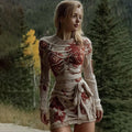 Women's Halloween Bandage Design Mini Round Neck Dress artswardrobe