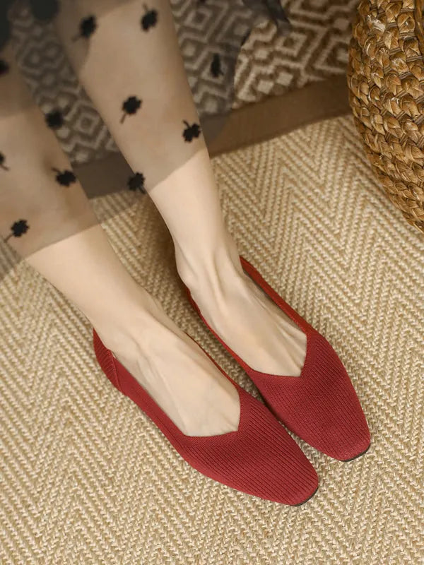 Color Square-toe Flats Shoes