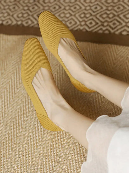 Color Square-toe Flats Shoes