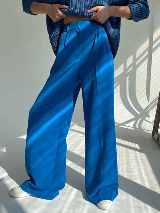 Blue Office ’s Pants Loose Full Length Trousers High Waist Wide Pants for