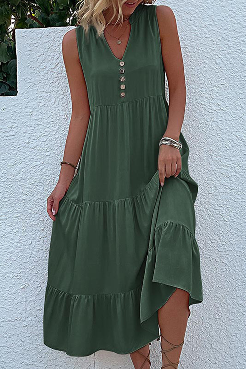 Simplicity Flounce V Neck Vest Dress Dresses