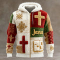 Comstylish Men's Christmas Faith Jacquard Plush Warm Zip-up Hoodie