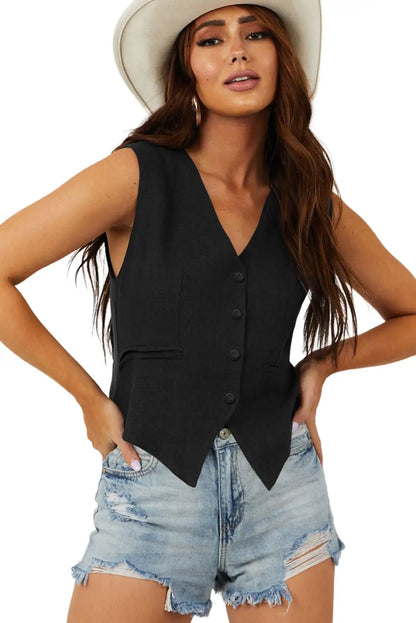 Sophisticated Black V Neck Suit Vest
