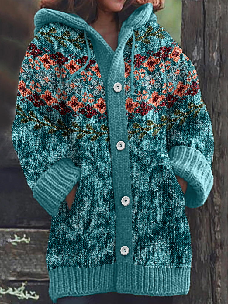 Vintage Button Floral Icelandic Pattern Cardigan Sweater elevenforest
