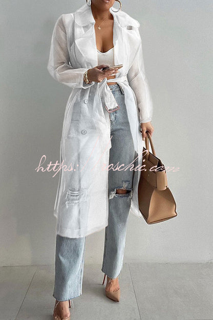 Color Patchwork Button Belt Pocket Long Sleeve Coat