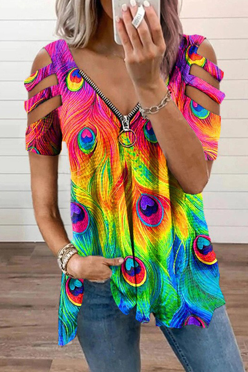 Print V Neck T-shirts(4 Colors)