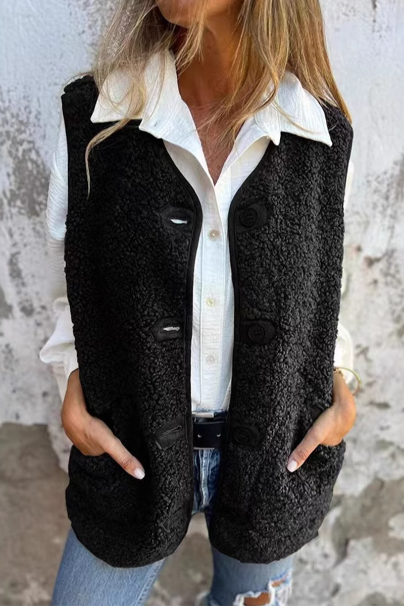Pocket Buttons Fluffy V Neck Waistcoats